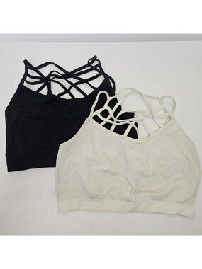 Zenana Outfitter’s Womens L/XL Sports Bras Lot of 2 White Black Criss Cross Gym